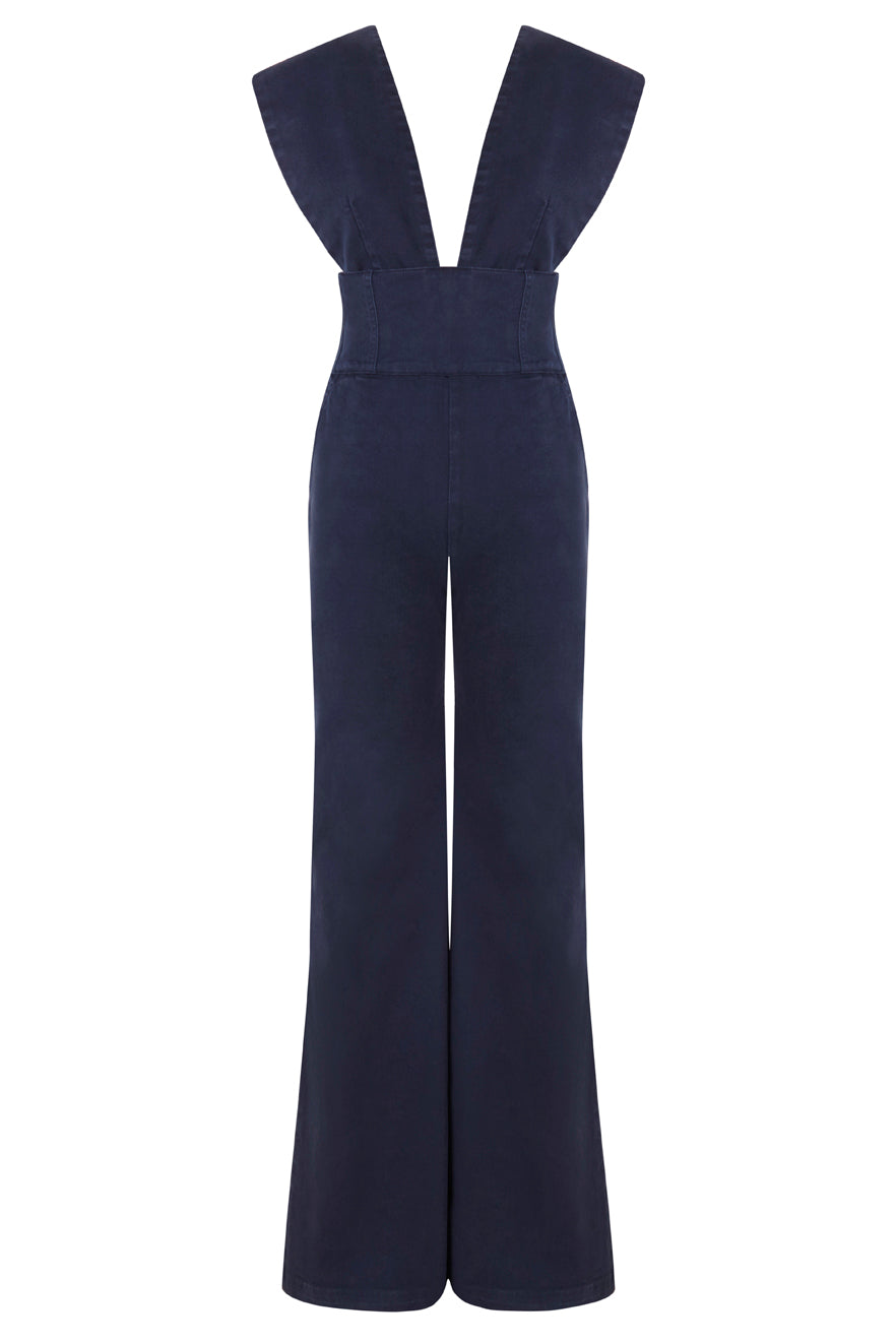 OVER&ALL-Dark blue high waisted pants with removable straps